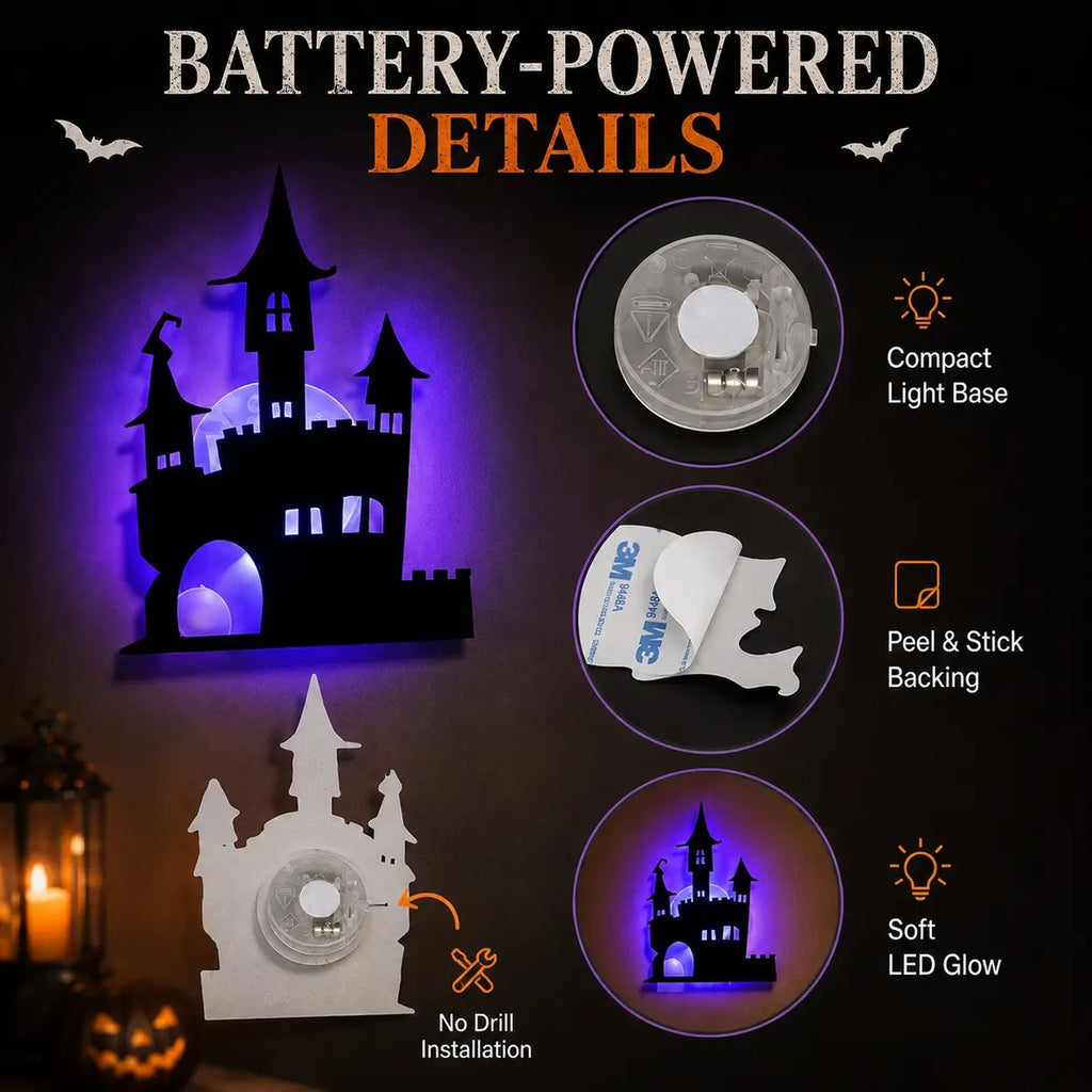 Halloween LED Silhouette Lights, Battery-Powered Peel & Stick Window & Wall Decor