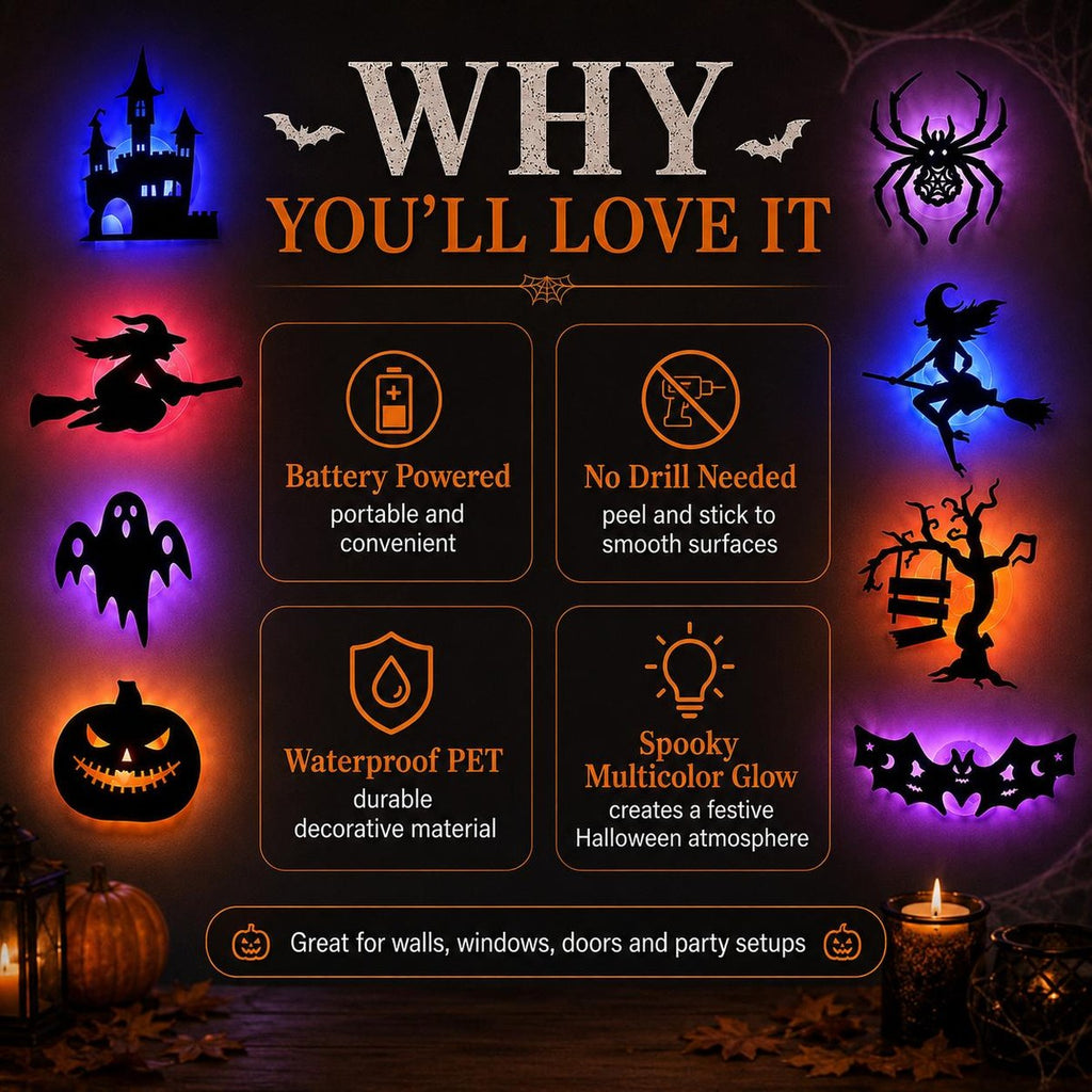 Halloween LED Silhouette Lights, Battery-Powered Peel & Stick Window & Wall Decor