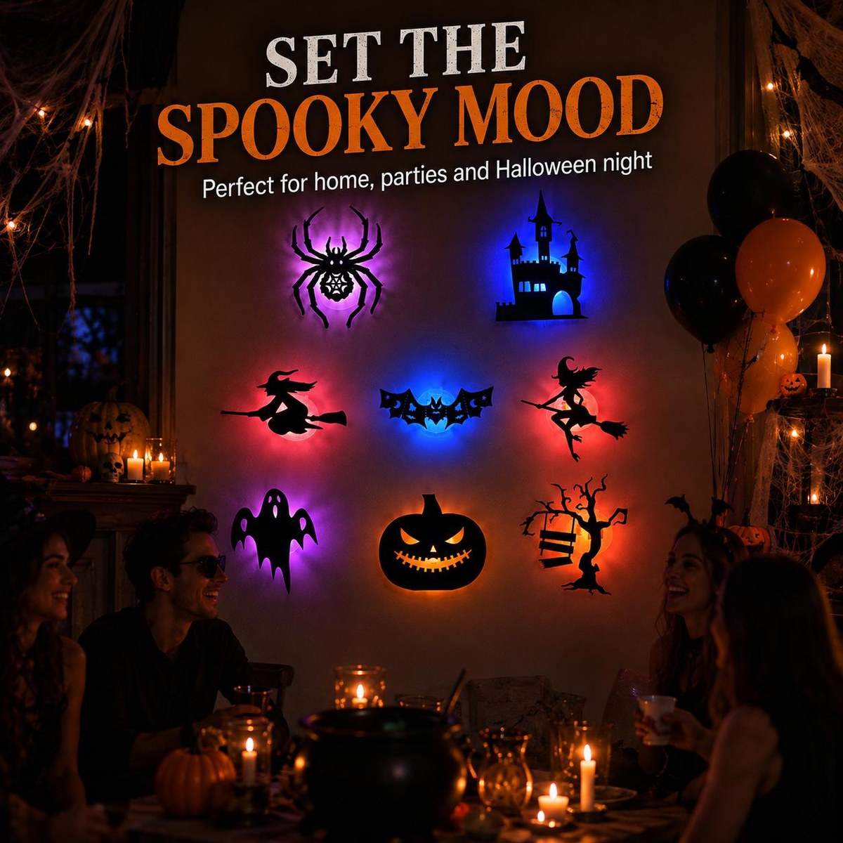 Halloween LED Silhouette Lights, Battery-Powered Peel & Stick Window & Wall Decor