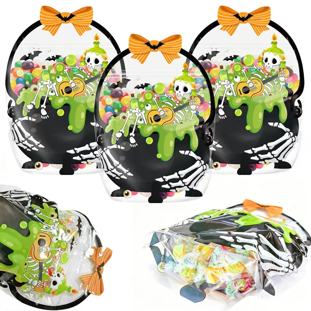 Halloween Pumpkin Treat Bags with Handles, Clear Candy Gift Bags for Trick-or-Treat Party Favors