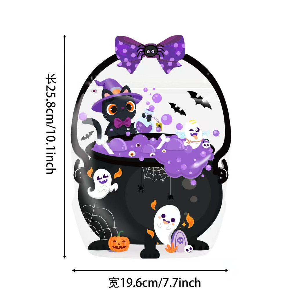 Halloween Pumpkin Treat Bags with Handles, Clear Candy Gift Bags for Trick-or-Treat Party Favors