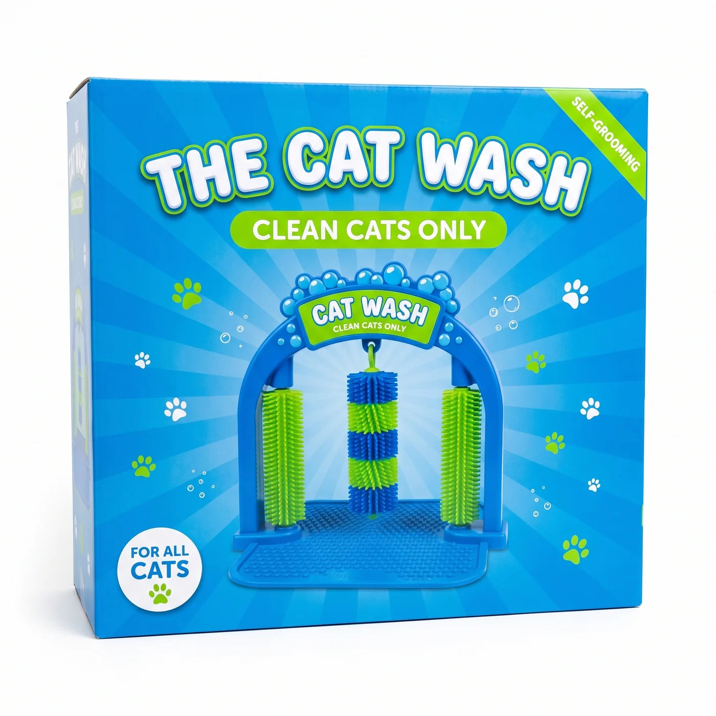 Cat Self Groomer Brush Arch, Cat Rubbing Scratching & Massage Station with Non-Slip Base, Hanging Toy, Easy-Clean Grooming Brush