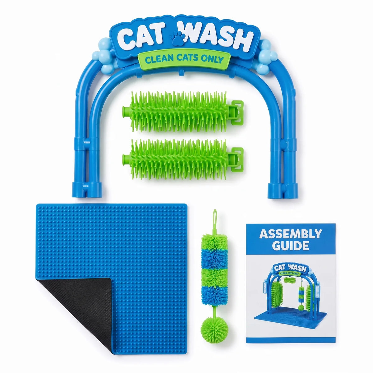 Cat Self Groomer Brush Arch, Cat Rubbing Scratching & Massage Station with Non-Slip Base, Hanging Toy, Easy-Clean Grooming Brush