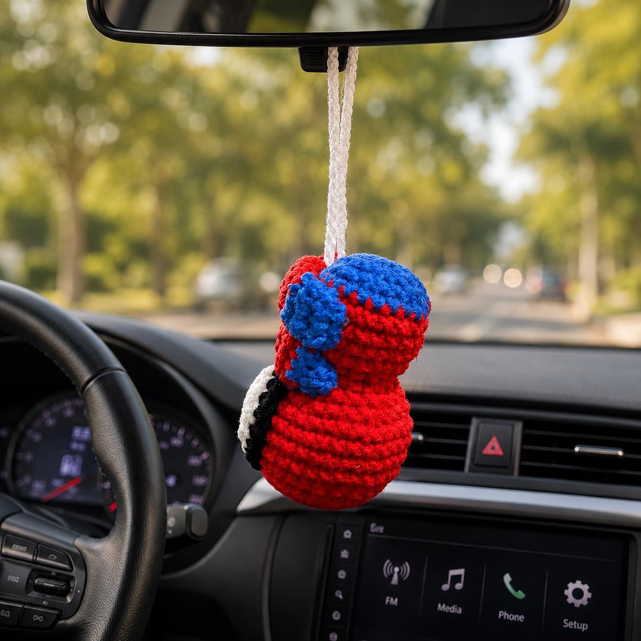 Handmade Crochet Superhero Car Hanging Ornament, Rearview Mirror Plush Decor, Comic Fan Gift