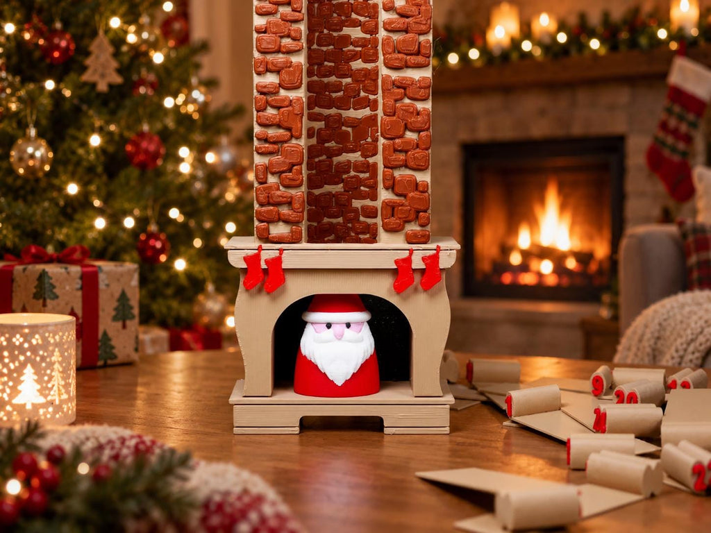 24-Day Santa Chimney Christmas Countdown, 3D Printed Advent Decoration with Pull-Out Numbered Slats, Reusable Holiday Tradition for Family, Kids & Christmas Decor