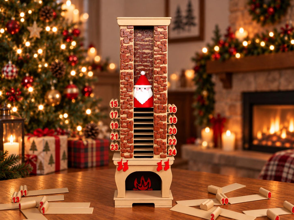 24-Day Santa Chimney Christmas Countdown, 3D Printed Advent Decoration with Pull-Out Numbered Slats, Reusable Holiday Tradition for Family, Kids & Christmas Decor