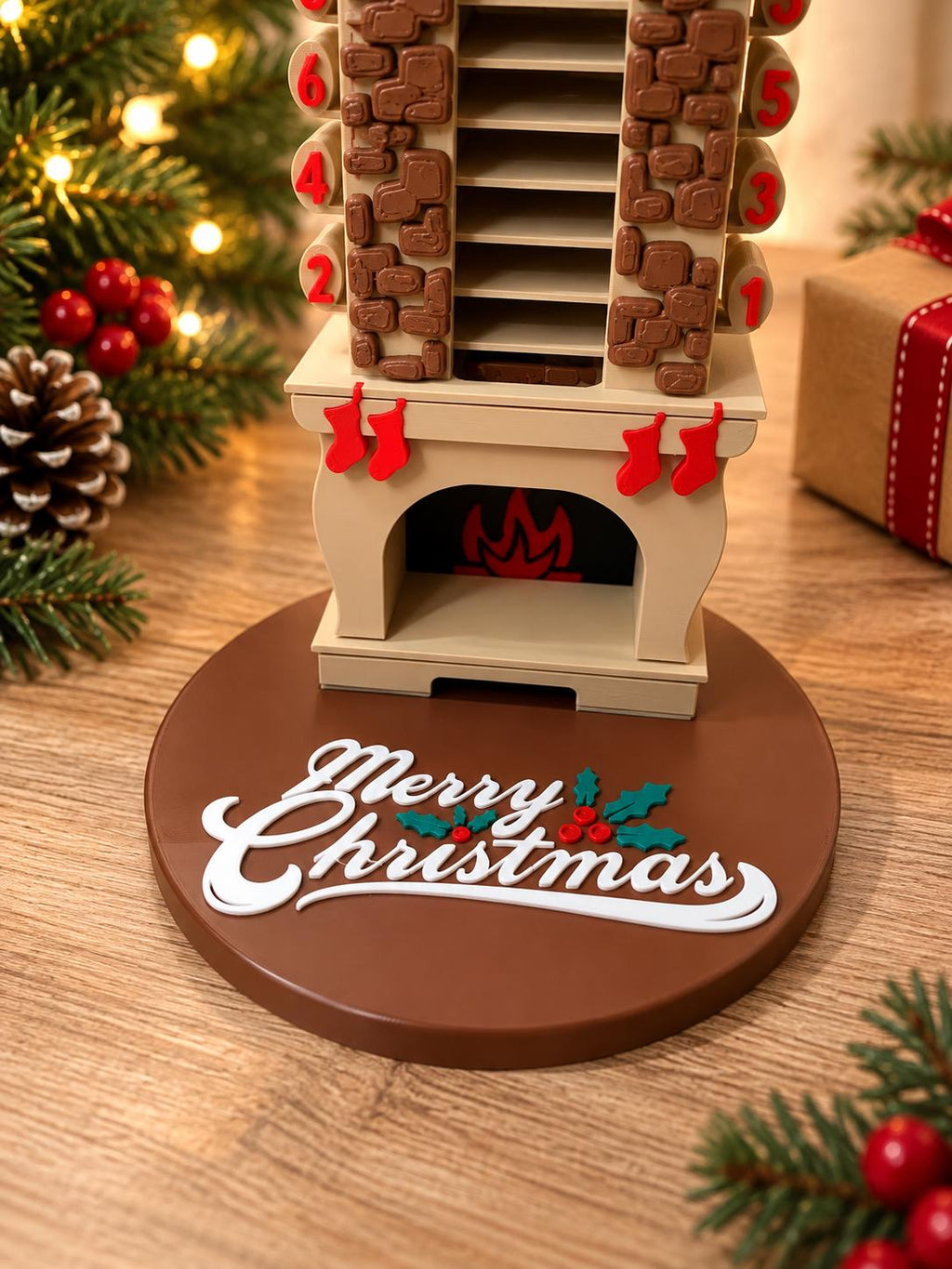 24-Day Santa Chimney Christmas Countdown, 3D Printed Advent Decoration with Pull-Out Numbered Slats, Reusable Holiday Tradition for Family, Kids & Christmas Decor