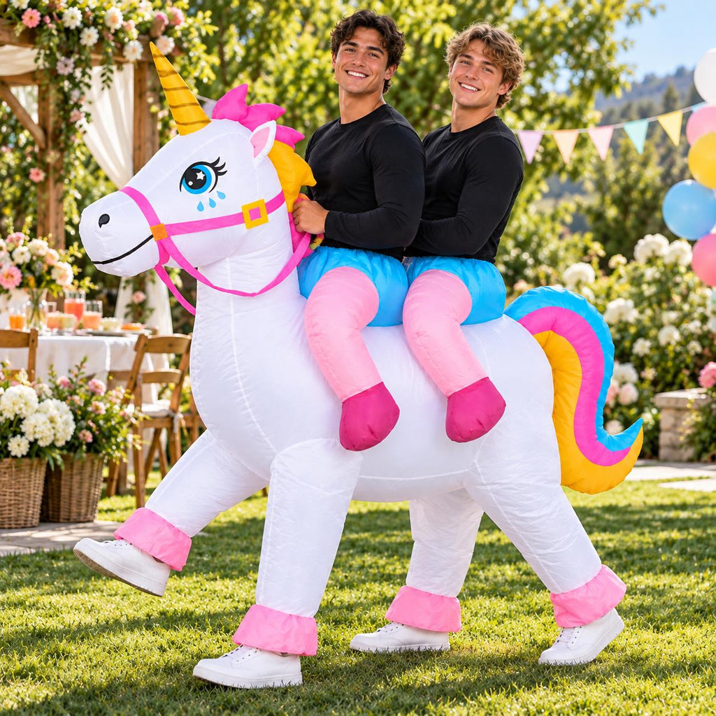 Two-Person Inflatable Unicorn Costume for Adults – Halloween Party Ride-On Outfit with Blower