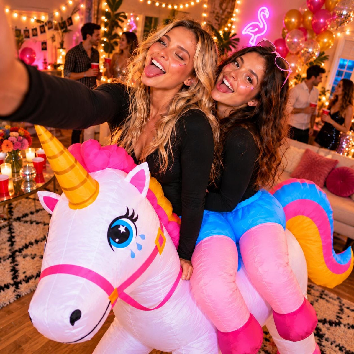Two-Person Inflatable Unicorn Costume for Adults – Halloween Party Ride-On Outfit with Blower