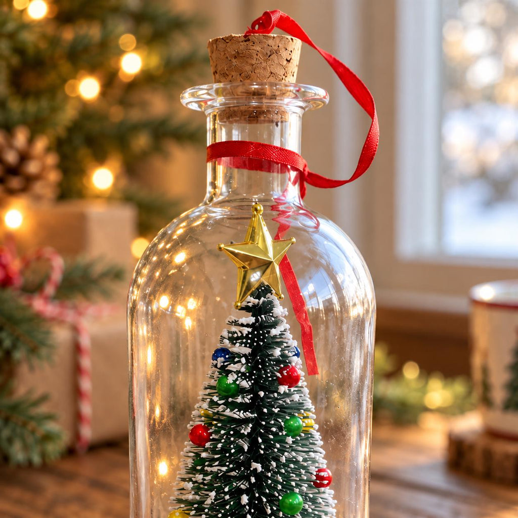 Recordable Christmas Message in a Bottle – Glass Holiday Keepsake with Mini Tree, Rose or Snowman