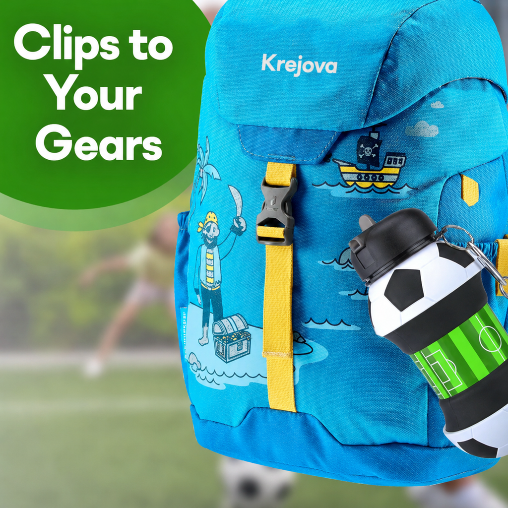 Collapsible Water Bottle 19Oz/550ml BPA Free Sports Water Bottle for Kids Gift Folding Water Bottle for Hiking, GYM, School & Sports | Collapsible Cups for Traveling Gift Idea (Soccer)