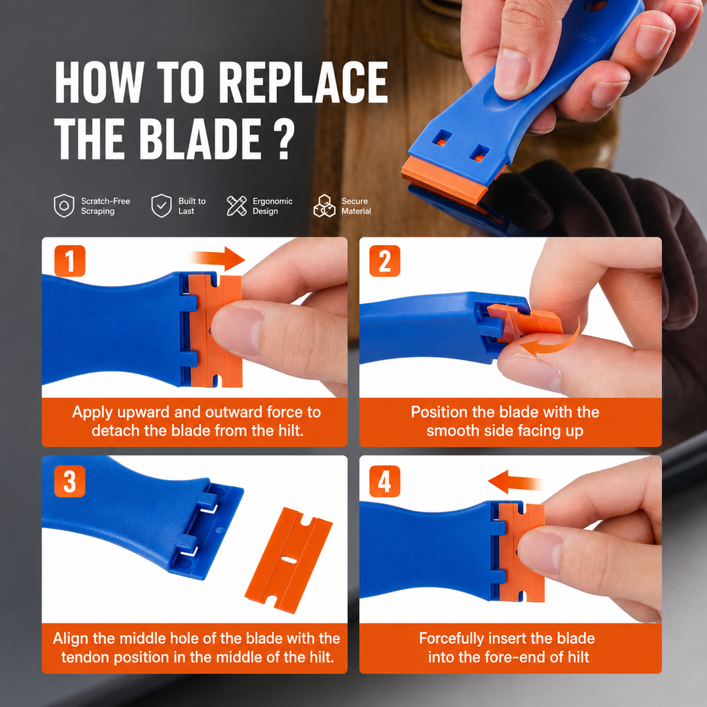 2PCS Razor Blade Scraper,Plastic Scraper Tool with 100PCS Plastic Blades,Cleaning Scraper Remover for Stickers,Decals,Adhesive,Labels,Paint from Glass, Car,Window,Caulk,No Scratches,Blue