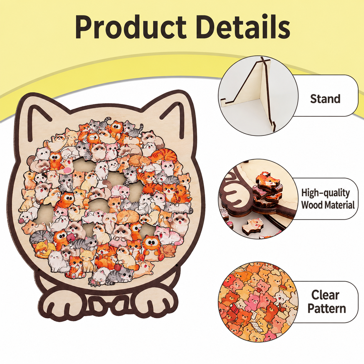 Cat-Shaped Wooden Jigsaw Puzzle for Adults, Morandi Color Animal Puzzle, Creative Cat Puzzle for Home Decor and Gifts