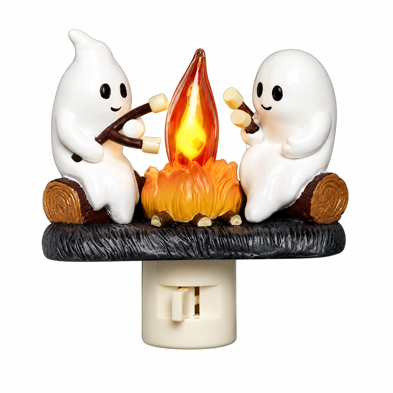 Ghost Campfire Flickering Night Light, 3D LED Plug-In Faux Flame Lamp, Halloween Room Decor for Adults and Kids, White