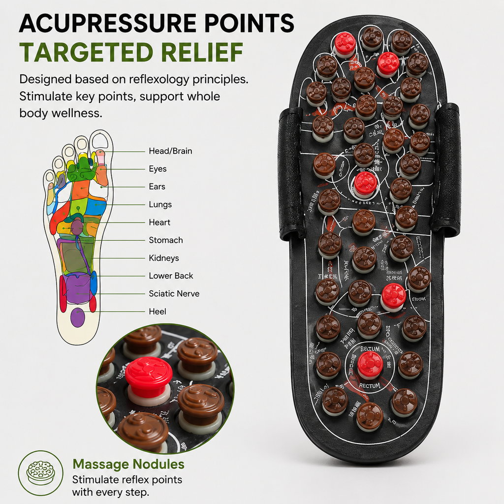 Reflexology Acupressure Massage Slippers for Men and Women, Foot Massage Sandals with Massage Nodes, Adjustable Non Slip Indoor Outdoor Slides - 1 Pair
