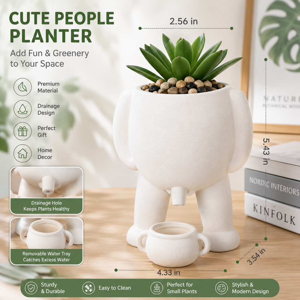 Funny Peeing Planter Pot with Drainage Hole, Cute Resin Succulent Cactus Planter, Quirky Small Flower Pot Vase for Home Office Garden Decor