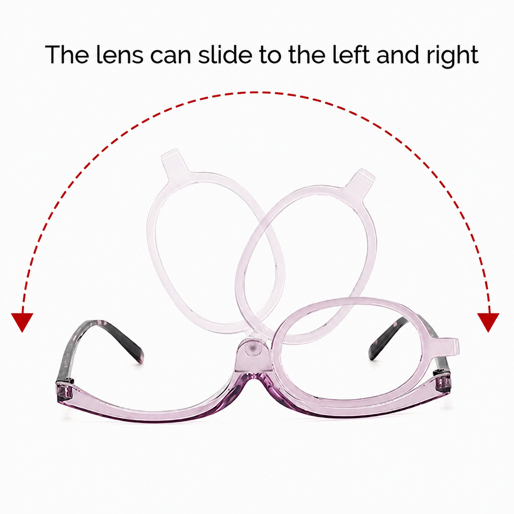 Makeup Reading Glasses with Rotating Single Lens for Precise Eye Makeup, Multiple Strengths +1.00 to +4.00