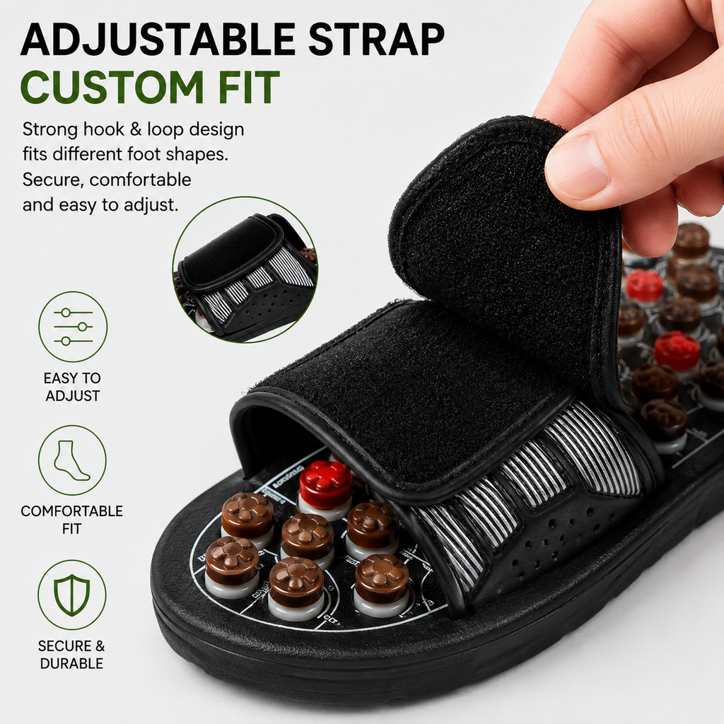 Reflexology Acupressure Massage Slippers for Men and Women, Foot Massage Sandals with Massage Nodes, Adjustable Non Slip Indoor Outdoor Slides - 1 Pair