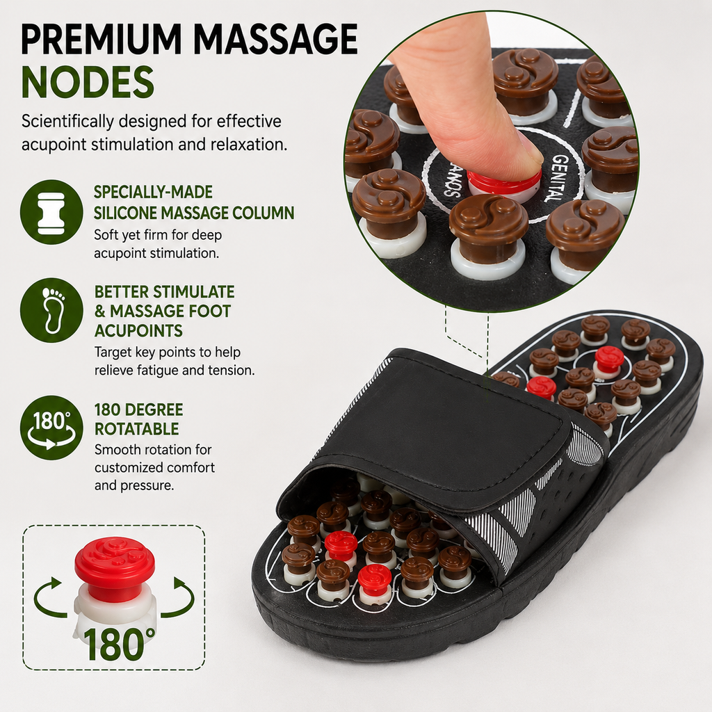 Reflexology Acupressure Massage Slippers for Men and Women, Foot Massage Sandals with Massage Nodes, Adjustable Non Slip Indoor Outdoor Slides - 1 Pair
