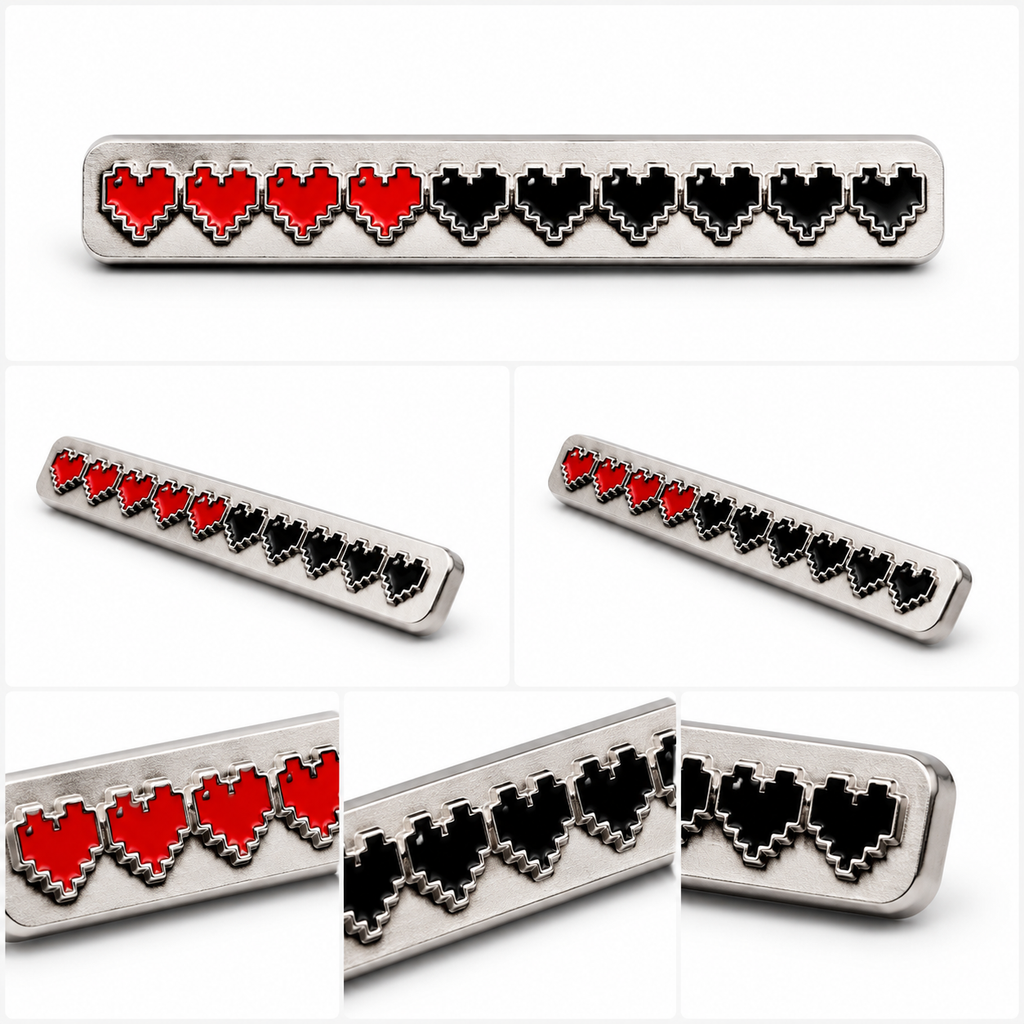 Pixel Heart Health Bar Pin, Funny Worker & Social Battery Status Brooch, Creative Enamel Badge for Backpack Jacket Shirt, Gamer Style Gift
