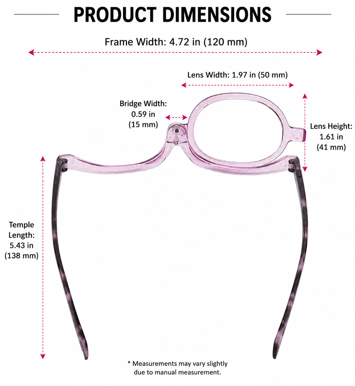 Makeup Reading Glasses with Rotating Single Lens for Precise Eye Makeup, Multiple Strengths +1.00 to +4.00