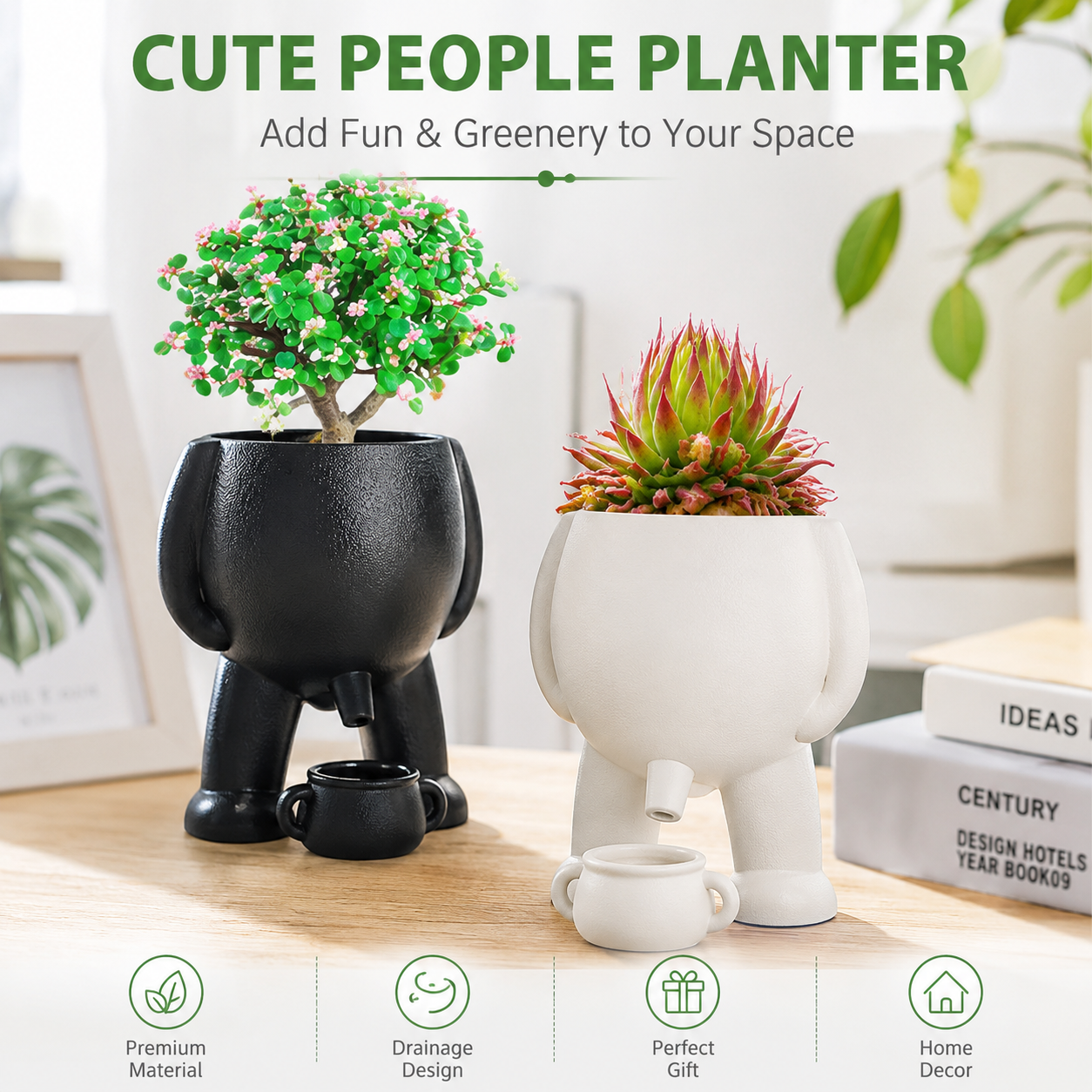 Funny Peeing Planter Pot with Drainage Hole, Cute Resin Succulent Cactus Planter, Quirky Small Flower Pot Vase for Home Office Garden Decor