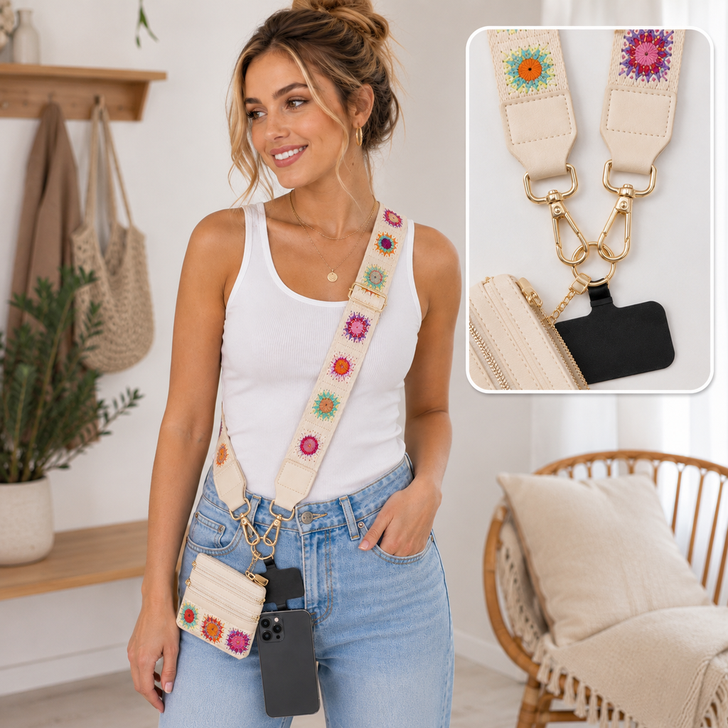 Adjustable Phone Shoulder Strap with Detachable Pouch for Hands-Free Carry