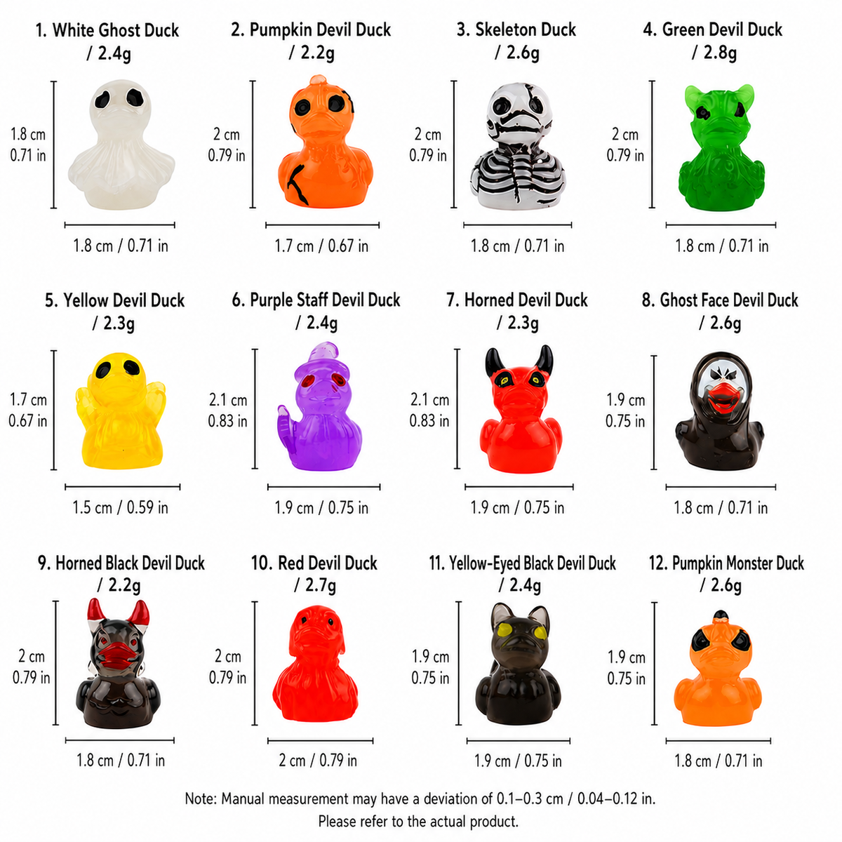 Resin Halloween Mini Duck Figurines, 50 Assorted Devil Ghost Skull Miniatures, Spooky Desktop Decorations & Party Favors