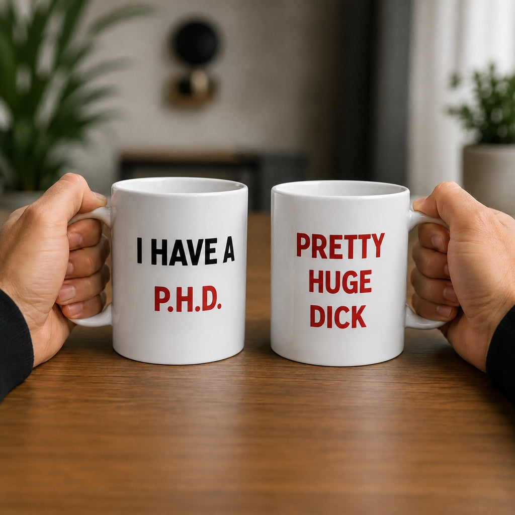 Funny PHD Ceramic 11oz Mug Adult Humor Coffee Mug Funny Office Mug Gag Gift Coworker Gift White Elephant Gift Birthday Gift Novelty Coffee Mug Pretty Huge D*ck