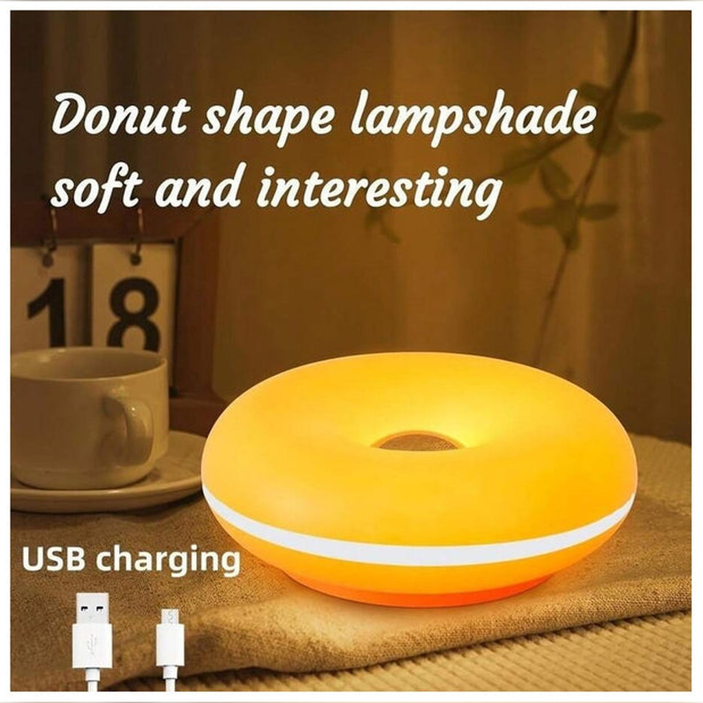 Donut Table Lamp, Retro Modern Touch-Control 3-Level Dimmable Nightstand Lamp, USB-C Powered Bedroom Decor