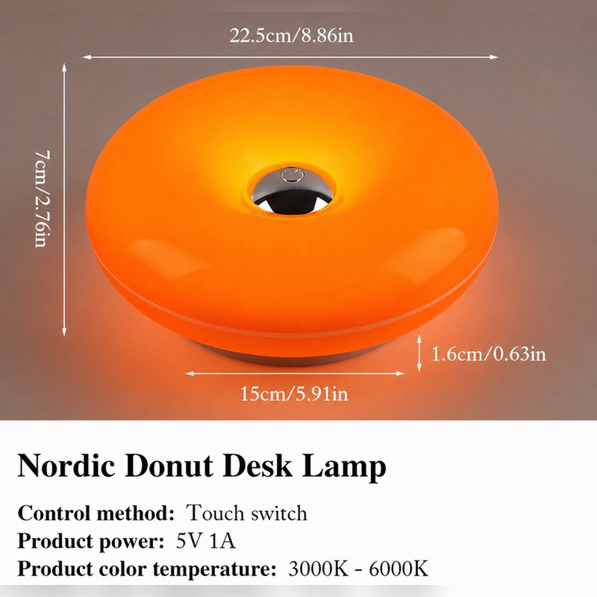 Donut Table Lamp, Retro Modern Touch-Control 3-Level Dimmable Nightstand Lamp, USB-C Powered Bedroom Decor