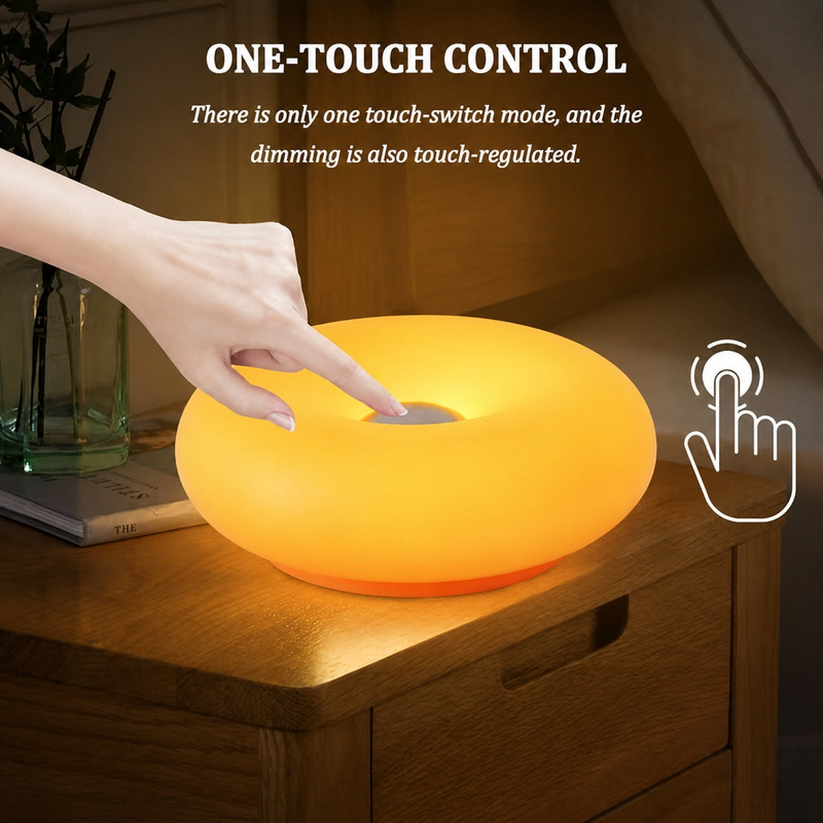 Donut Table Lamp, Retro Modern Touch-Control 3-Level Dimmable Nightstand Lamp, USB-C Powered Bedroom Decor