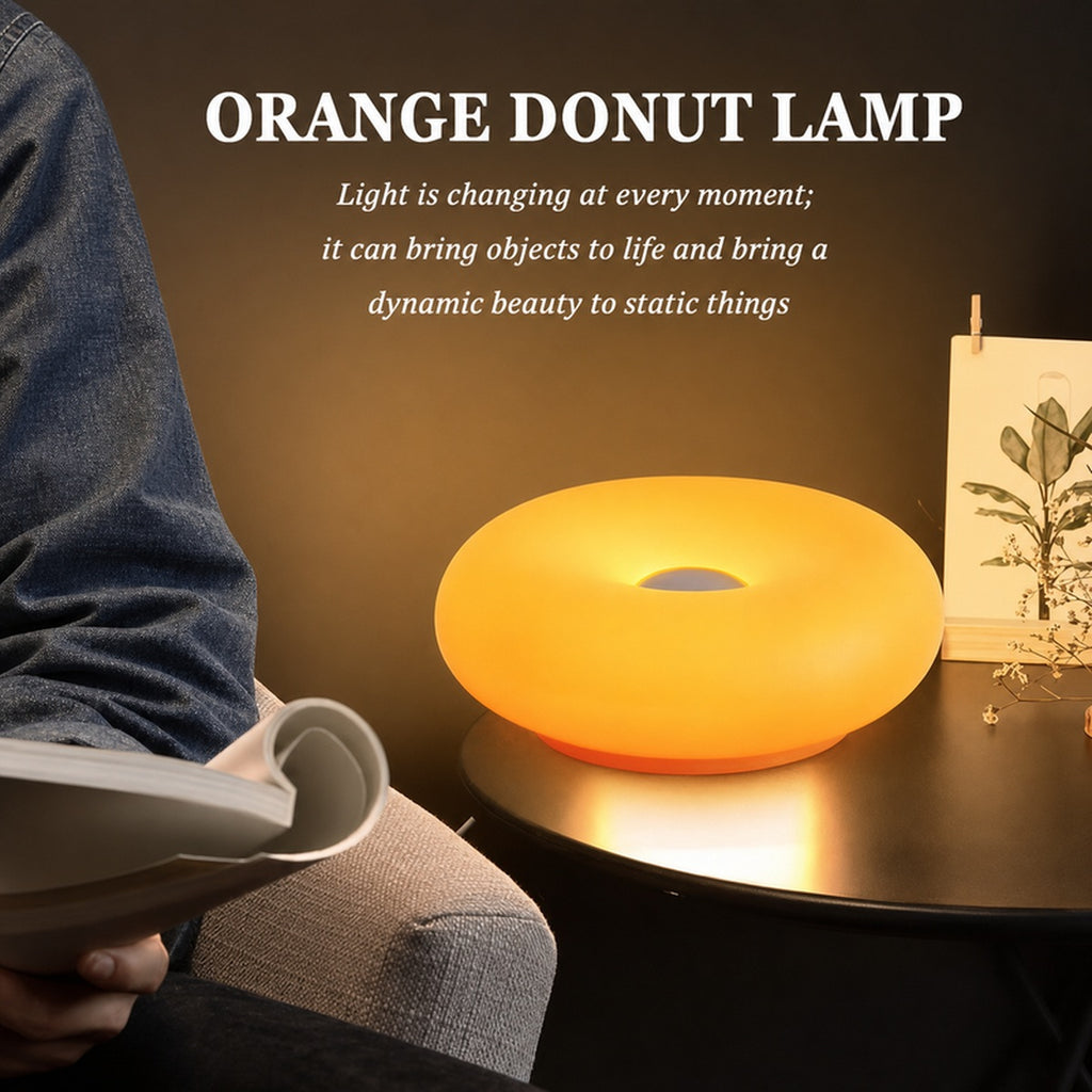 Donut Table Lamp, Retro Modern Touch-Control 3-Level Dimmable Nightstand Lamp, USB-C Powered Bedroom Decor