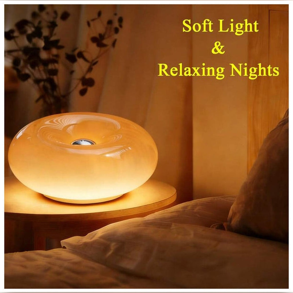 Donut Table Lamp, Retro Modern Touch-Control 3-Level Dimmable Nightstand Lamp, USB-C Powered Bedroom Decor