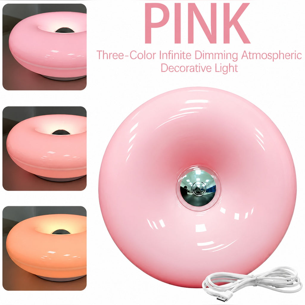 Donut Table Lamp, Retro Modern Touch-Control 3-Level Dimmable Nightstand Lamp, USB-C Powered Bedroom Decor