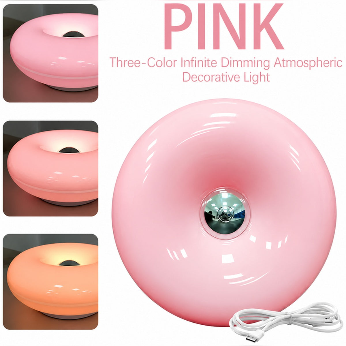 Donut Table Lamp, Retro Modern Touch-Control 3-Level Dimmable Nightstand Lamp, USB-C Powered Bedroom Decor