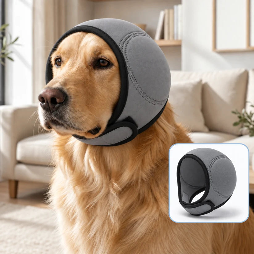 Soft Dog Noise-Reducing Ear Cover, Adjustable Calming Hood for Fireworks, Thunder & Grooming, Flexible Ear Wrap with Hook-and-Loop Closure for Small Medium Large Dogs