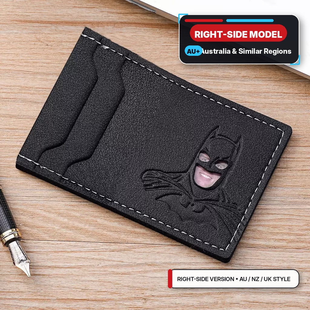 Leather Bat Wallet for Men and Women, Superhero-Inspired Card Holder with Multiple Card Slots, Eye Cutout Design, Personalized ID Wallet