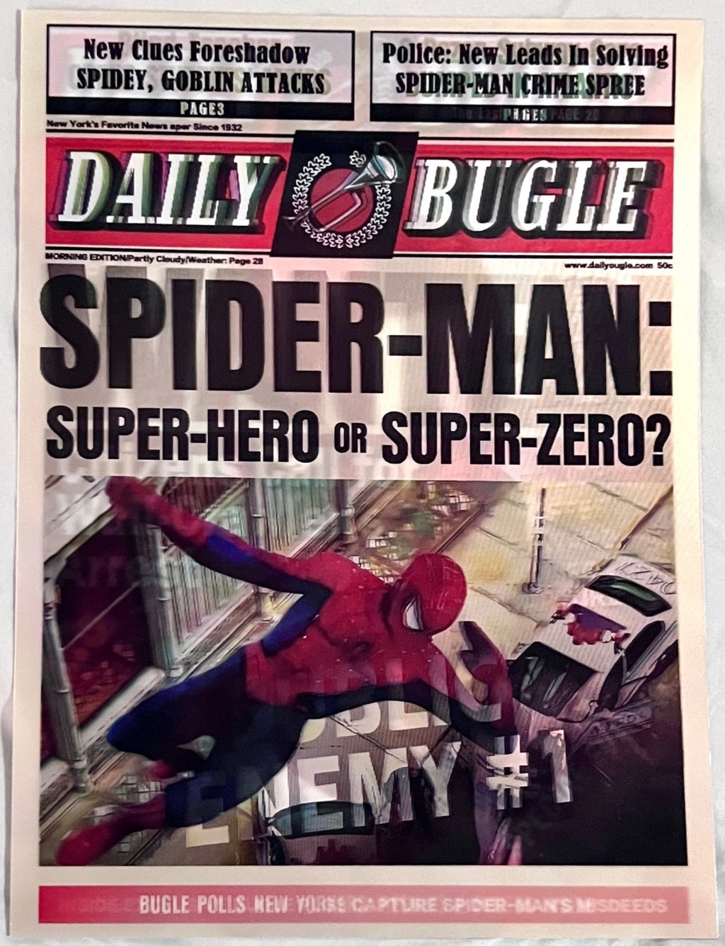 3D Lenticular Web-Slinger Newspaper Poster, 3 Images in One Changing Wall Art for Bedroom, Gaming Room & Collector Decor