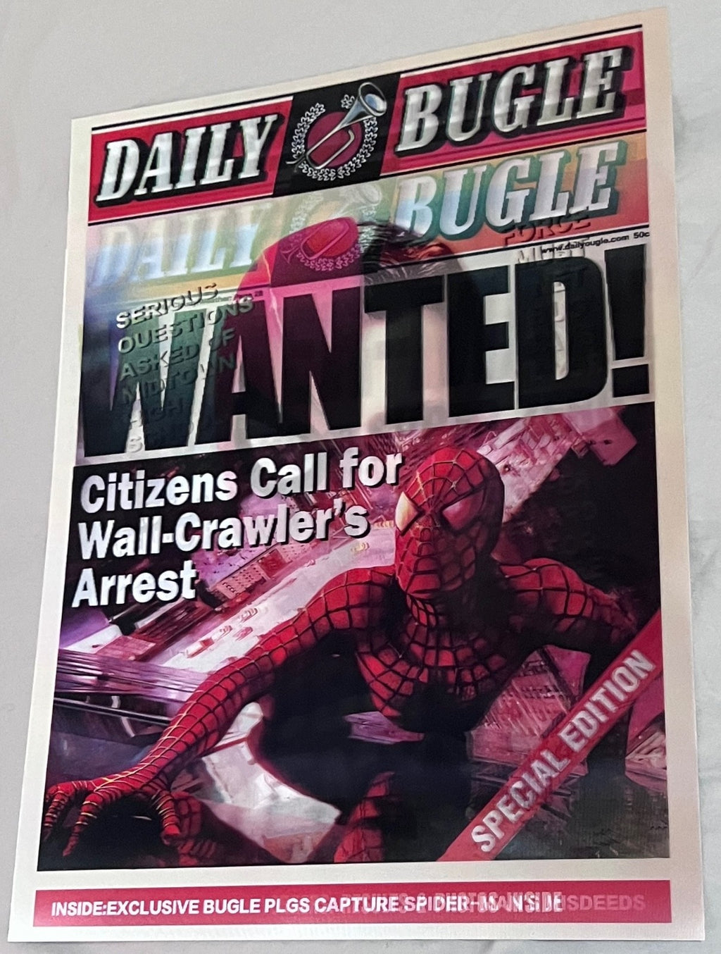 3D Lenticular Web-Slinger Newspaper Poster, 3 Images in One Changing Wall Art for Bedroom, Gaming Room & Collector Decor