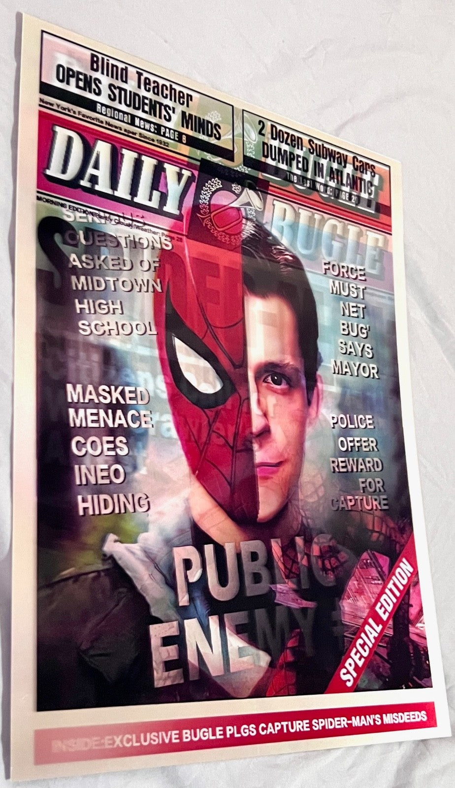 3D Lenticular Web-Slinger Newspaper Poster, 3 Images in One Changing Wall Art for Bedroom, Gaming Room & Collector Decor