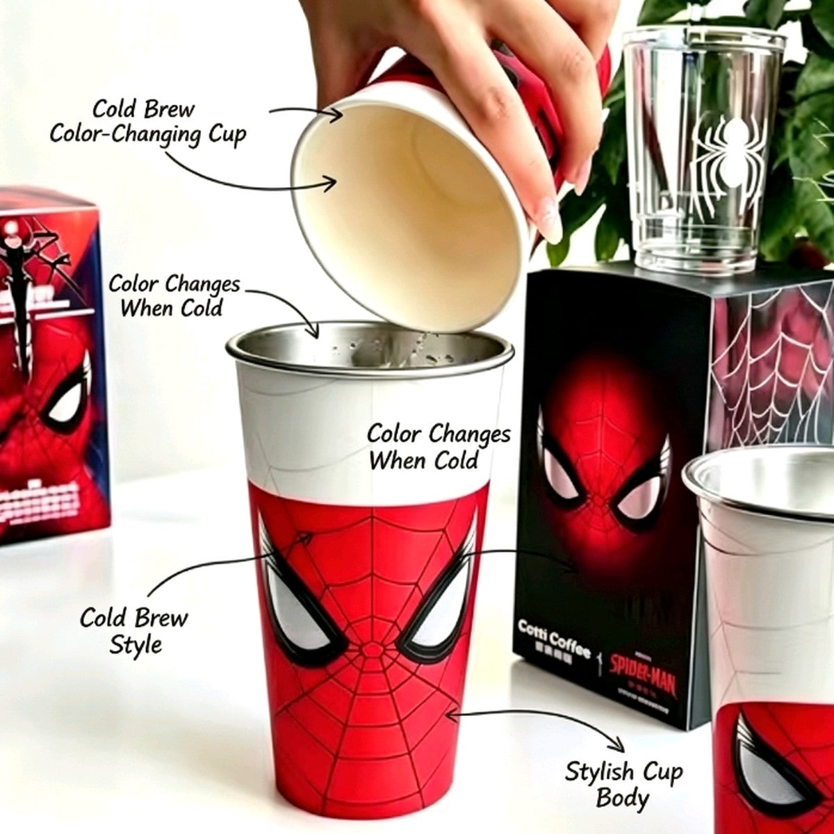 Web Hero Color Changing Tumbler with Lid & Straw, 500ml/700ml Temperature-Reactive Cup for Coffee, Soda, Water & Iced Drinks